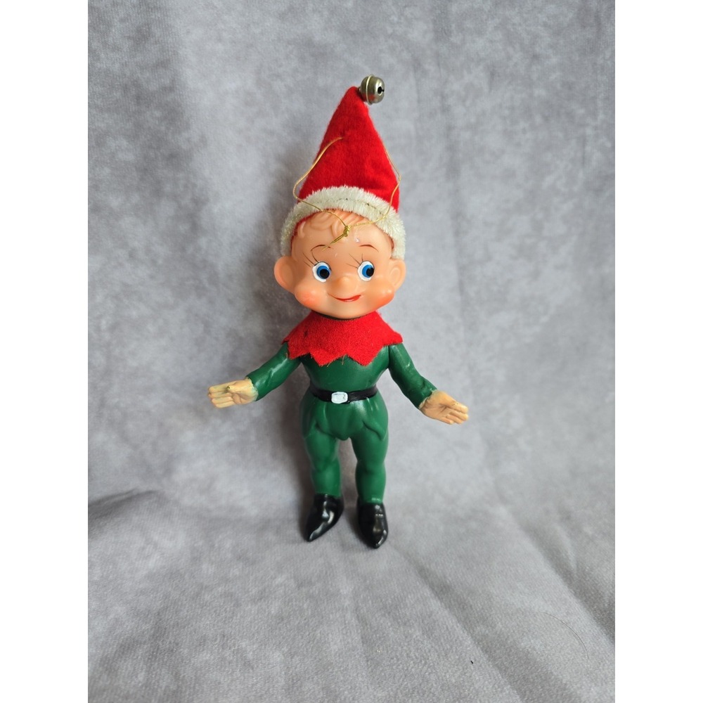 Vintage Mid Century Pixie Elf Christmas Ornament Figurine Plastic Felt Japan